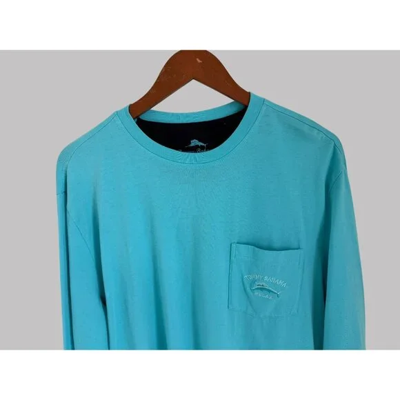 Tommy Bahama Mens Relax Long Sleeve Turquoise T-Shirt L 100% Cotton - Picture 2 of 7